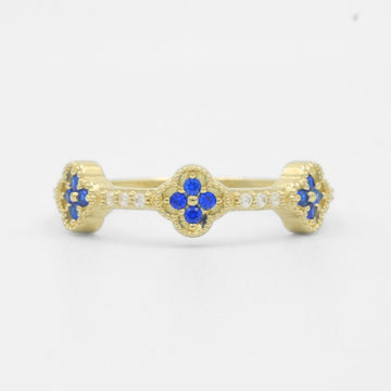 Anillo de Oro 14k con Diseño de Tréboles Azules con Zircoinas Finas mod. 7730