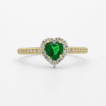 Anillo de Oro 14k Diseño Elegante con Zirconia de Corazón Detallado con Incrustación de Zirconias Brillantes mod. 9737