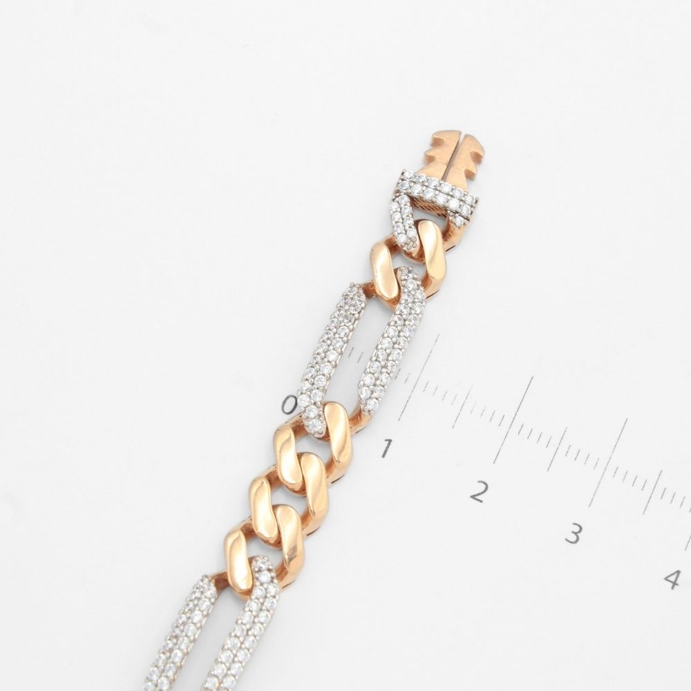 Pulsera Mónaco Chain 14k Modelo Fígaro Grueso de Broche Pavé con Incrustación Alt. de Swarovski mod. 9655
