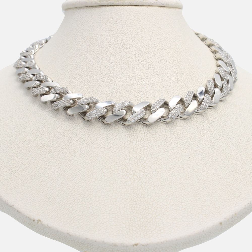 Cadena Monaco Chain 14k Modelo Classic Hueco con Broche Pavé y Diseño Alt Pavé mod. 9669