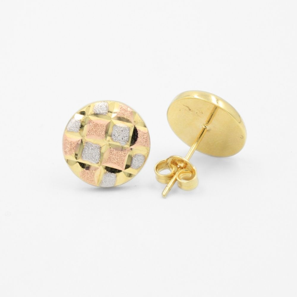 Arete de Oro 14k Circular Hueco con Diamantado y Cuadriculado Mate mod. 8615