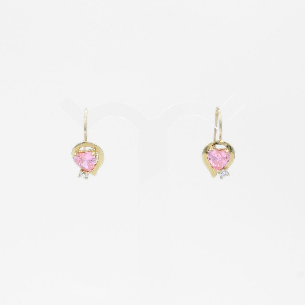 Arete con Broche Arillo de Oro 14k Diseño de Corazón con Zirconia Rosa mod. 9764