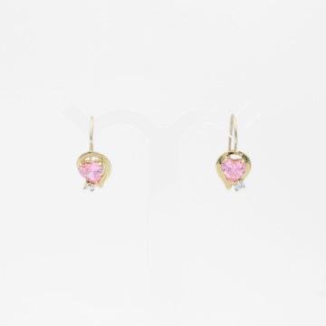 Arete con Broche Arillo de Oro 14k Diseño de Corazón con Zirconia Rosa mod. 9764