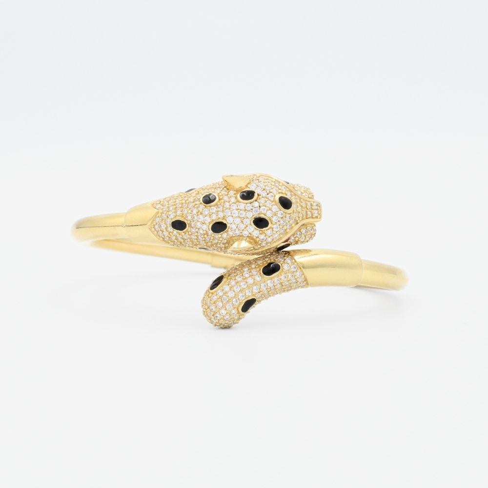 Aro de Oro 14k Hueco Especial con Pantera Incrustada de Zirconias Finas mod. 8995