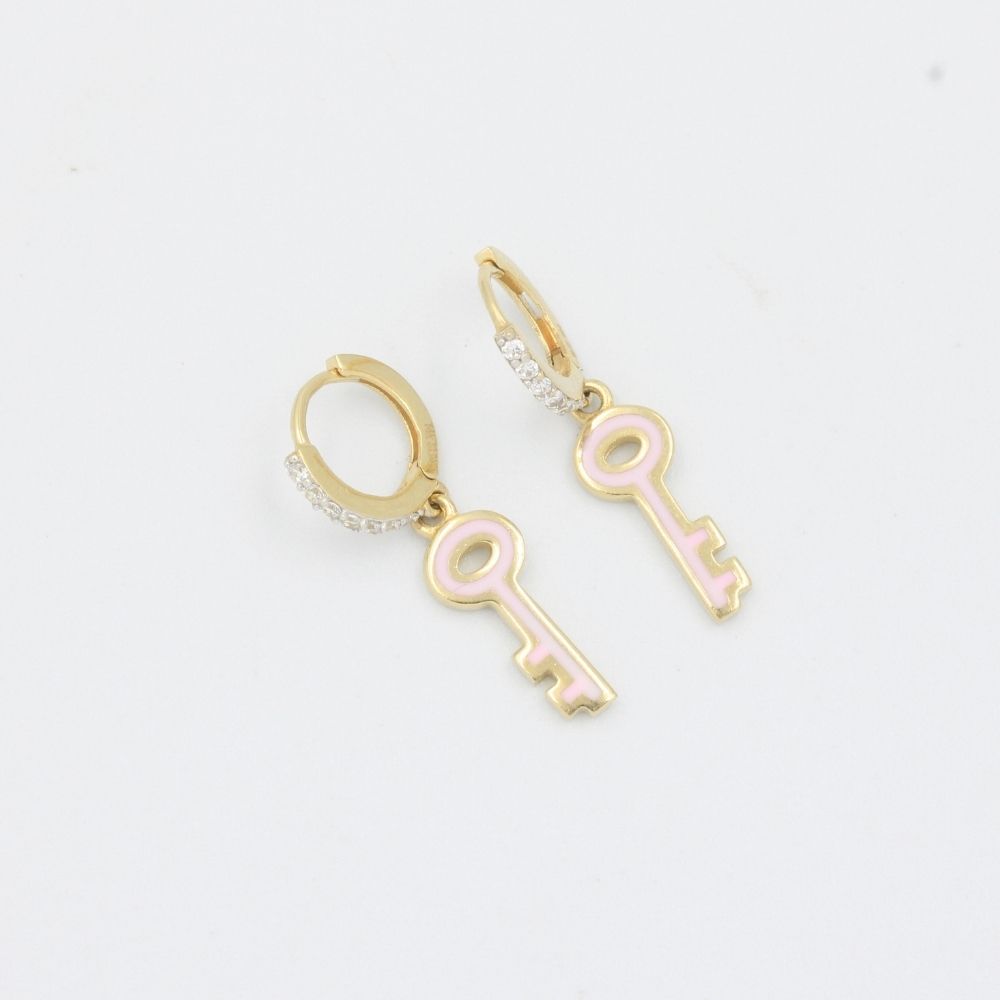 Grapa de Oro 14k Llaves con Esmalte Rosa de Diseño Inflado Hueco mod. 7852