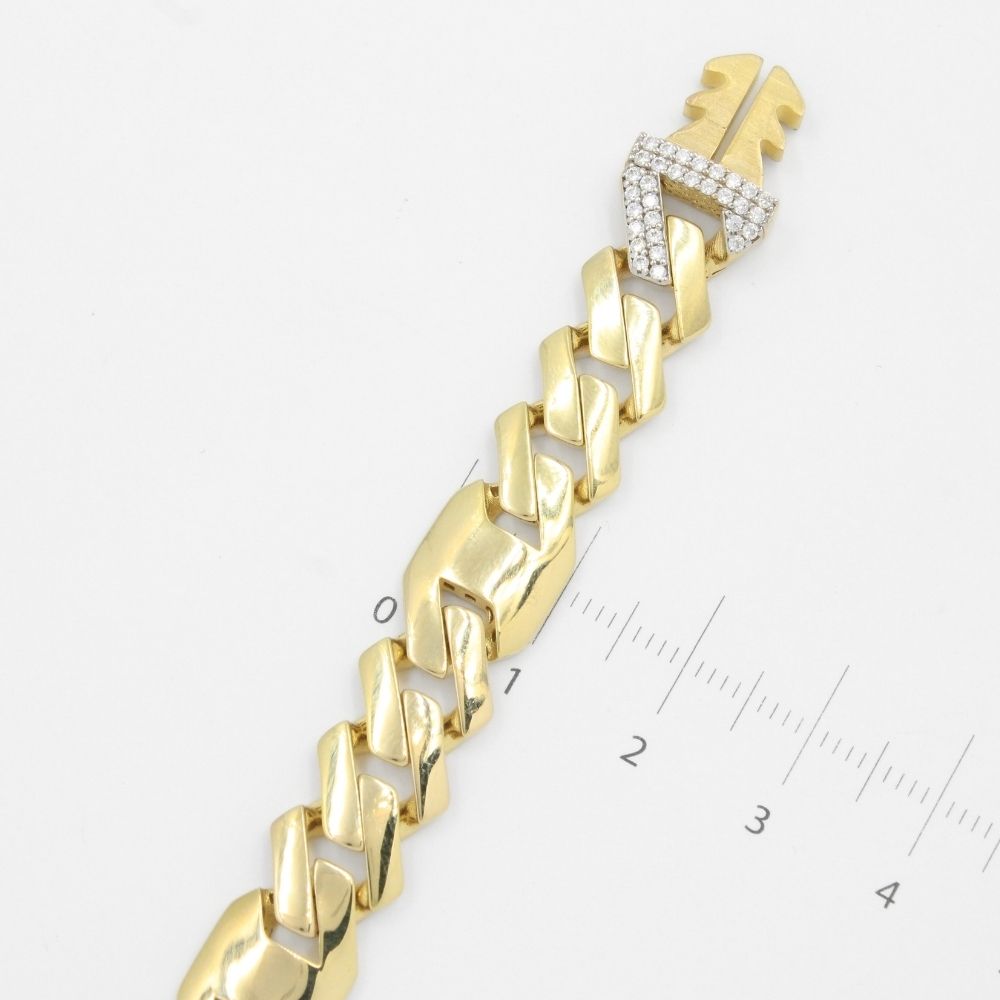 Pulsera Mónaco Chain 14k Modelo Shade Plain Hueco con Broche Pavé mod. 8895