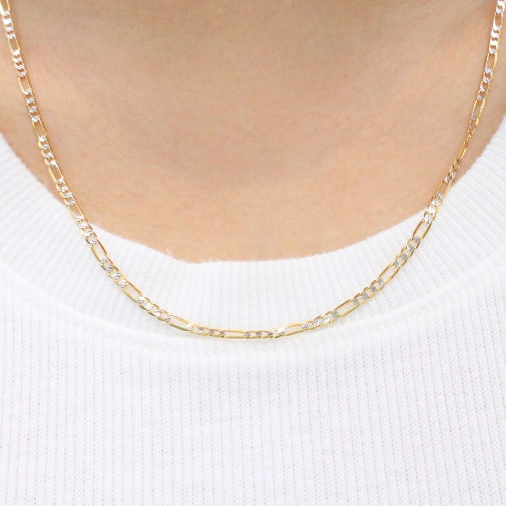 Cadena de Oro 14k Tejido 3x1 de Eslabón Brillante con Diamantado Blanco mod. 9811