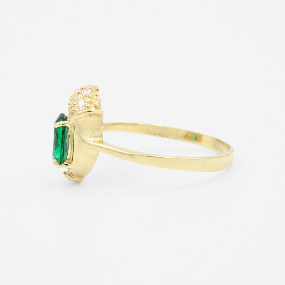 Anillo de Oro 14k con Diseño Emperatriz de Color Verde Esmeralda mod. 9204