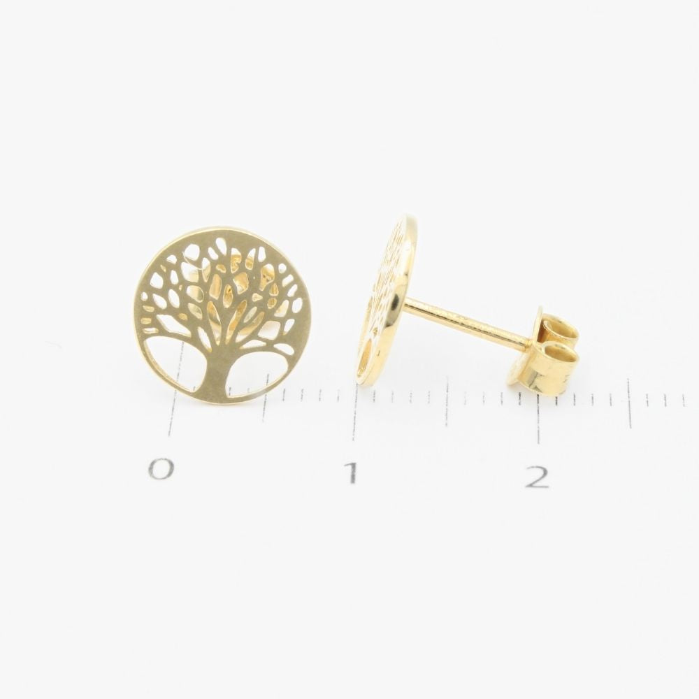 Arete de Oro 14k con Diseño de Árbol de la Vida Liso mod. 9363