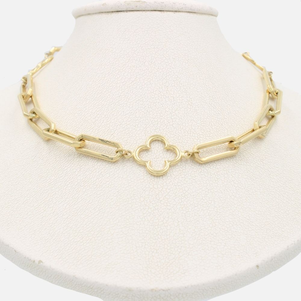 Gargantilla de Oro 14k Hueca con Tréboles y Eslabones Finos mod. 8571