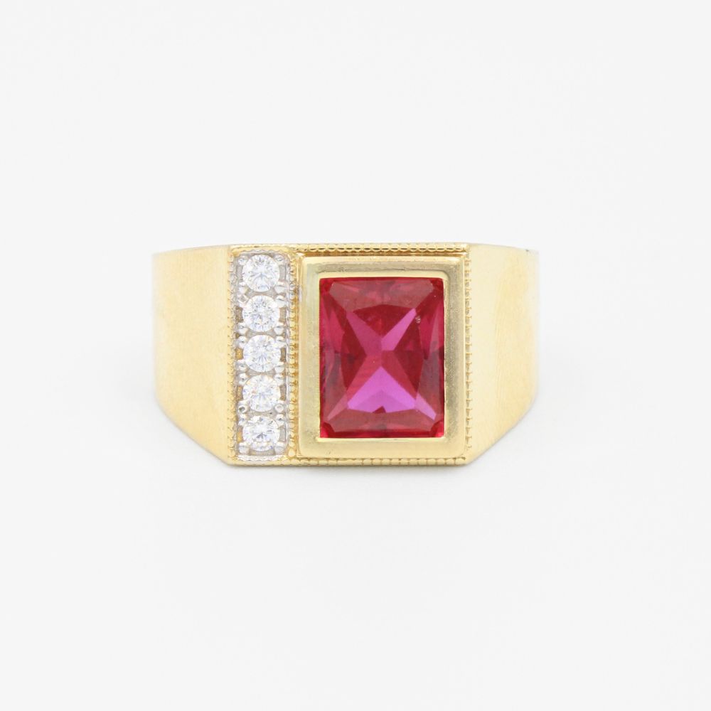 Anillo de Oro 14k con Zirconia Color Rojo Rubí de Diseño Fino mod. 1963
