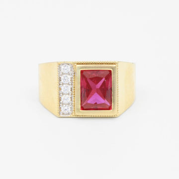 Anillo de Oro 14k con Zirconia Color Rojo Rubí de Diseño Fino mod. 1963
