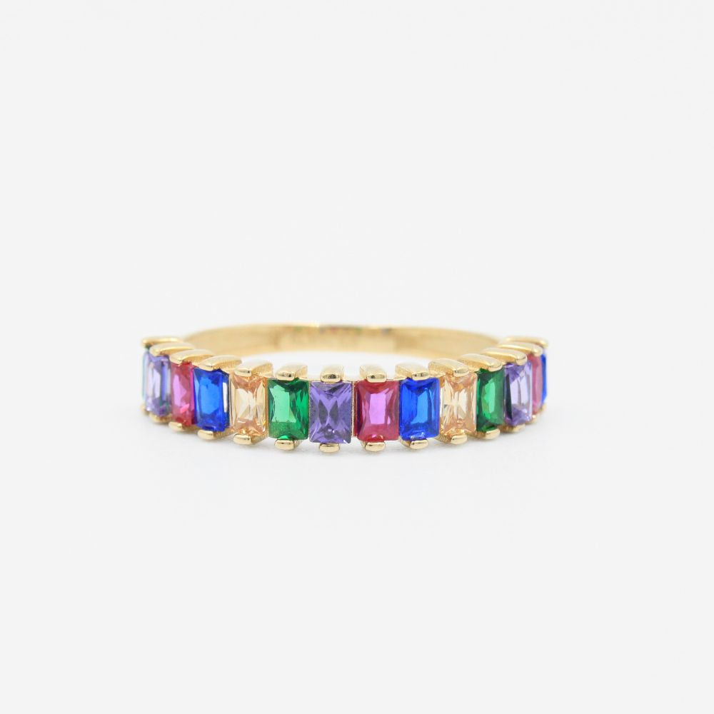 Anillo de Oro 14k Estilo Churumbela con Zirconias de Colores mod. 9248