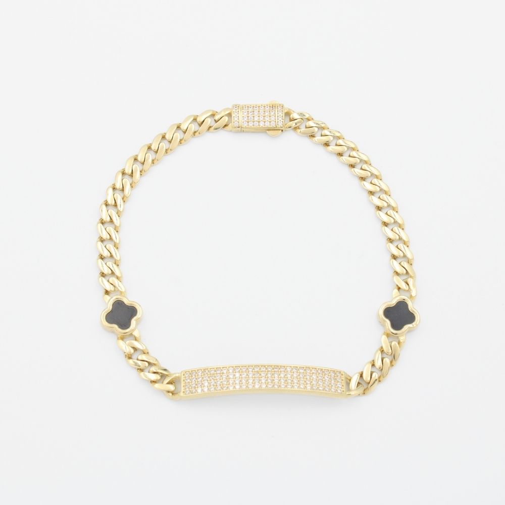 Pulsera de Oro 14k de Tréboles con Placa mod. 9004