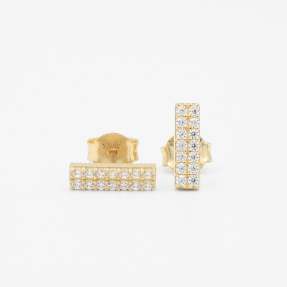 Arete de Oro 14k Barra con Incrustación de Zirconias mod. 9257
