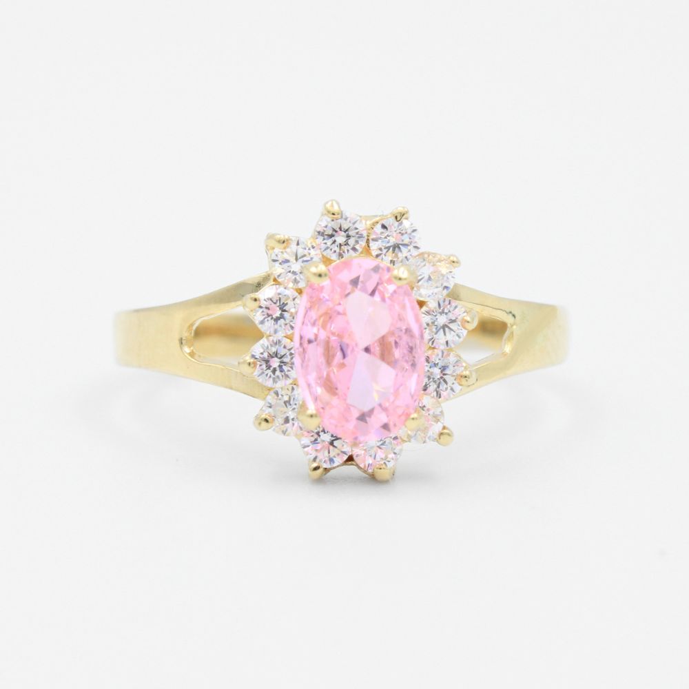 Anillo de Oro 14k con Zirconia Rosa Brillante mod. 9181