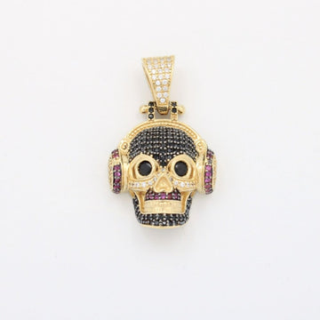 Dije de Oro 14k Diseño de Calavera Incrustado de Zirconias en Color Negro mod. 9472