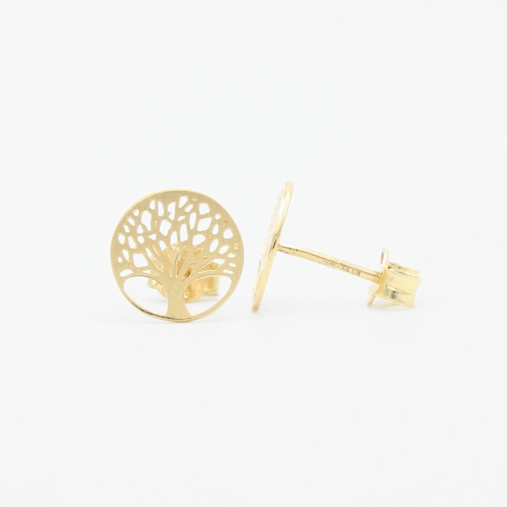 Arete de Oro 14k con Diseño de Árbol de la Vida Liso mod. 9363