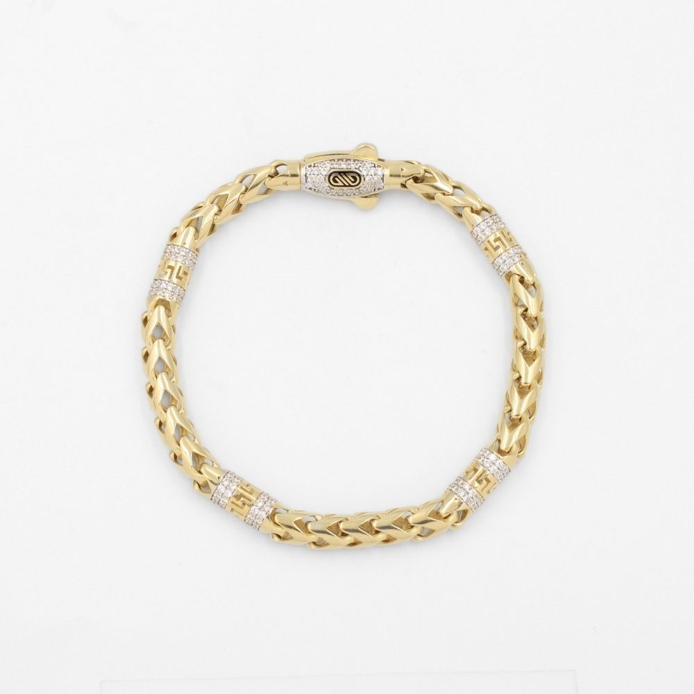 Pulsera de Oro 14k Tejido Rondo Especial con Zirconias Brillantes mod. 8882