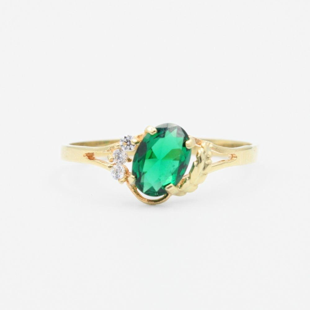 Anillo de Oro 14k de Zirconia Oval de Color Verde Esmeralda mod. 9191