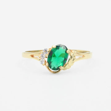 Anillo de Oro 14k de Zirconia Oval de Color Verde Esmeralda mod. 9191