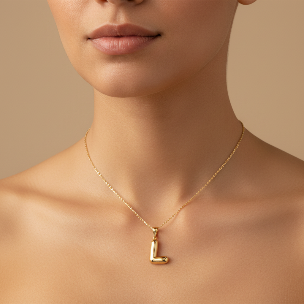 Dije de Oro 14k Modelo de Inicial L de Diseño Inflado y Brillante mod. 10088