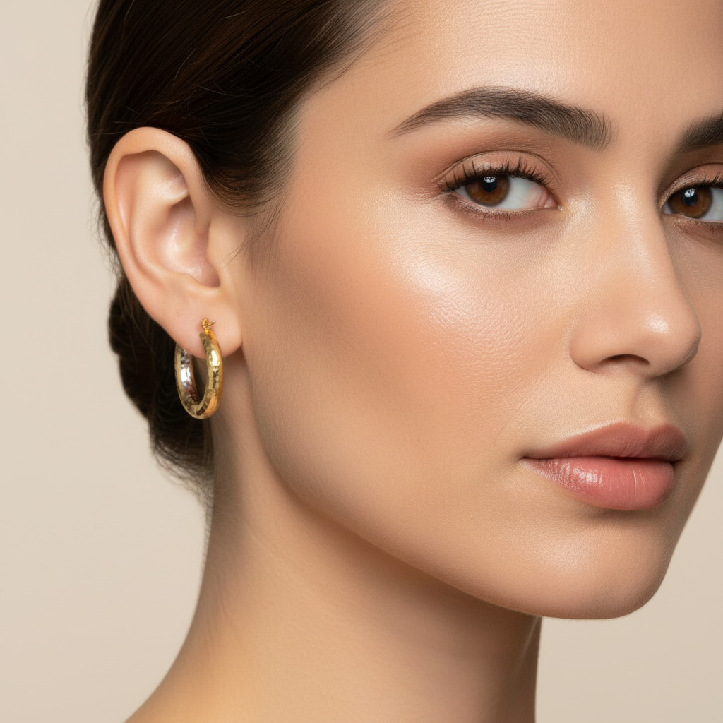 Arracada de Oro 14k de Diseño Diamantado con Interior Blanco mod. 10027