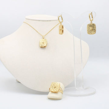 Coordinado de Oro 14k Diseño de Cuadro Diamantado Hueco mod. 8592