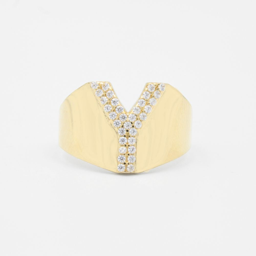 Anillo de Oro 14k con Letra Y Incrustada con Zirconias mod. 8804