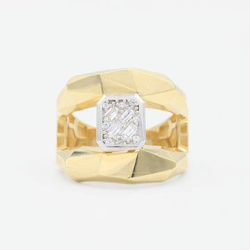 Anillo de Oro 14k Estilo Chunky con Centro de Zirconias Baguette mod. 9070