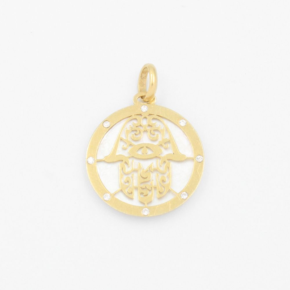 Dije de Oro 14k Mano de Fátima en Incrustación de Madre Perla mod. 9243