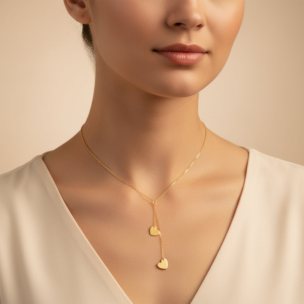 Gargantilla de Oro 14k Diseño Doble Corazón mod. 10065