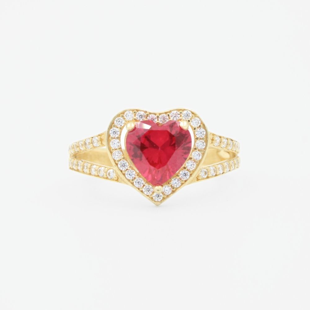 Anillo de Oro 14k Diseño de Corazón Incrustado de Zirconia mod. 9271