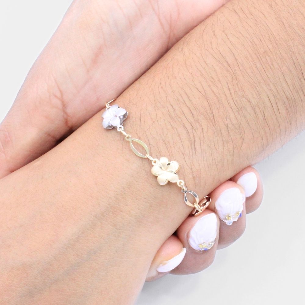 Pulsera de Oro 14k Flores del Pensamiento de Tono Mate mod. 9318