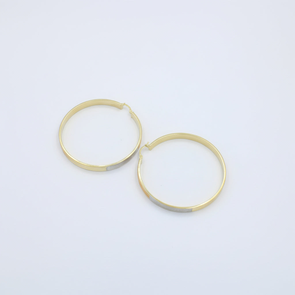 Arracada de Oro 14k de 3 Colores con Diseño Diamantado Especial mod. 10038