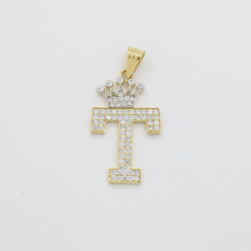 Dije de Oro 14k con Diseño de Inicial T Incrustada con Zirconias mod. 10098
