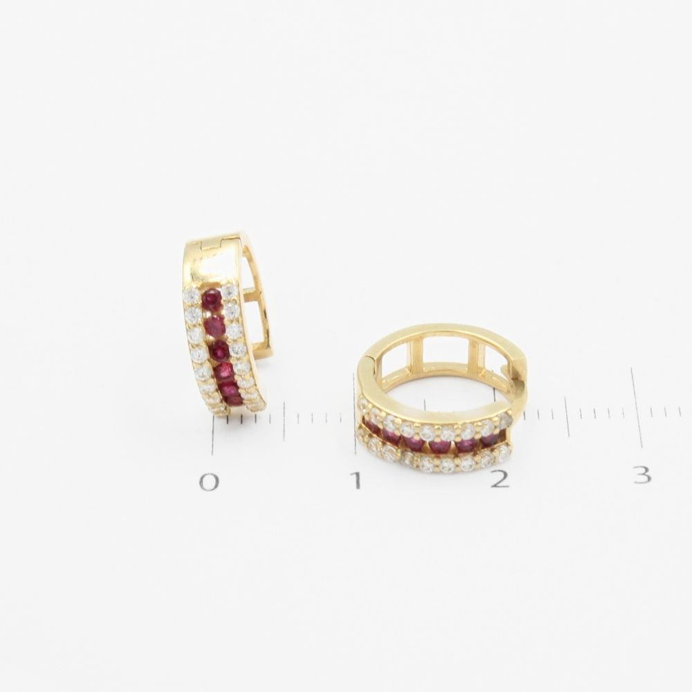 Coordinado de Oro 14k Diseño Churumbela con Zirconias Rojo Rubi mod. 8981