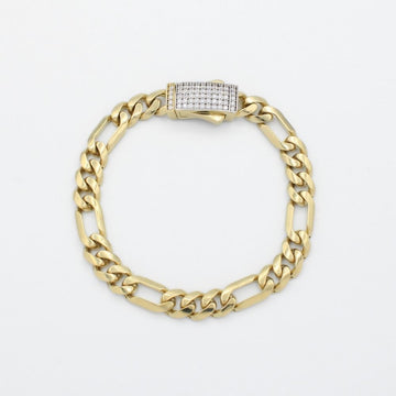 Pulsera de Oro 14k Tejido 3x1 Semi Hueco con Broche Incrustado de Zirconias mod. 9881