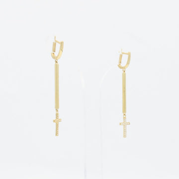 Grapa Larga de Oro 14k Barra y Cruz con Zirconias mod. 9096