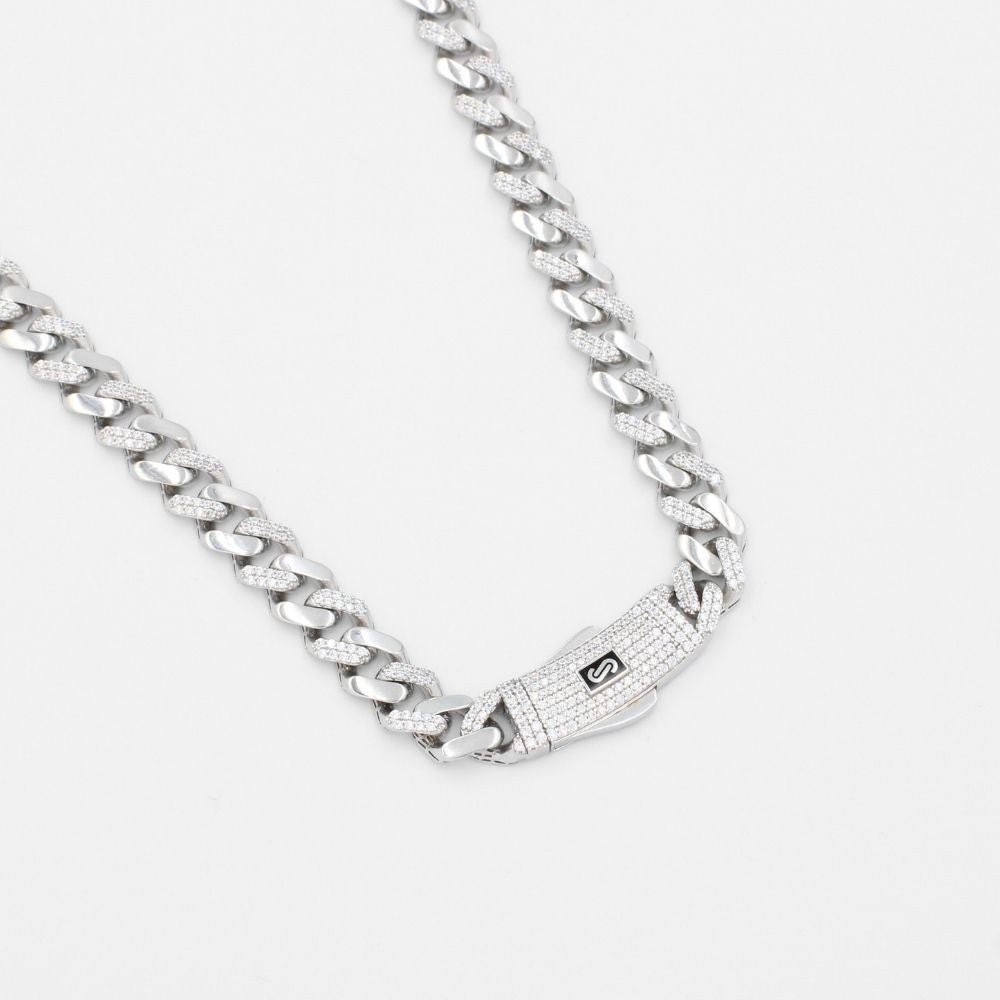 Cadena Monaco Chain 14k Modelo Classic Hueco con Broche Pavé y Diseño Alt Pavé mod. 9669