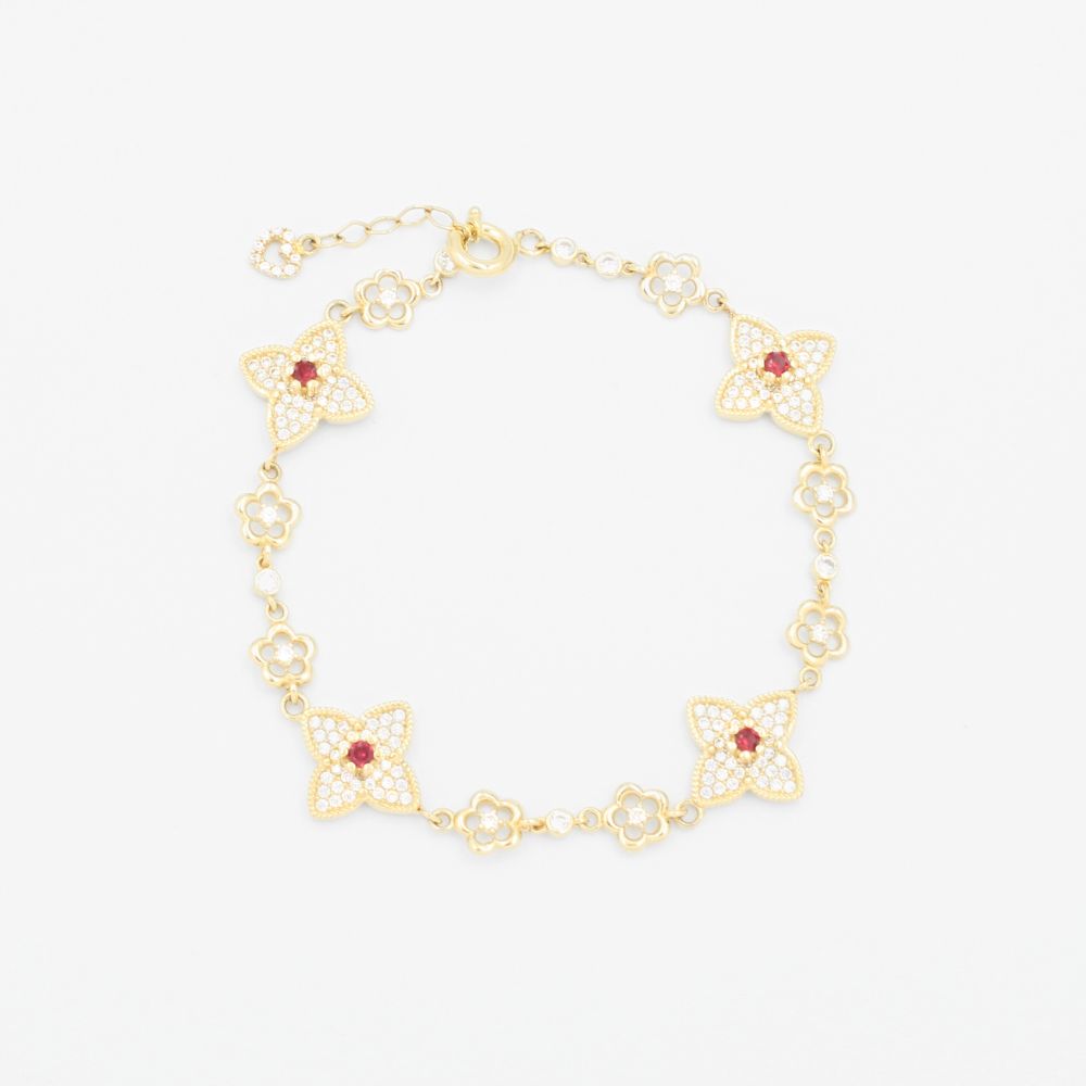 Pulsera de Oro 14k Diseño de Estrellas con Zirconias Blancas y Rojas mod. 9287