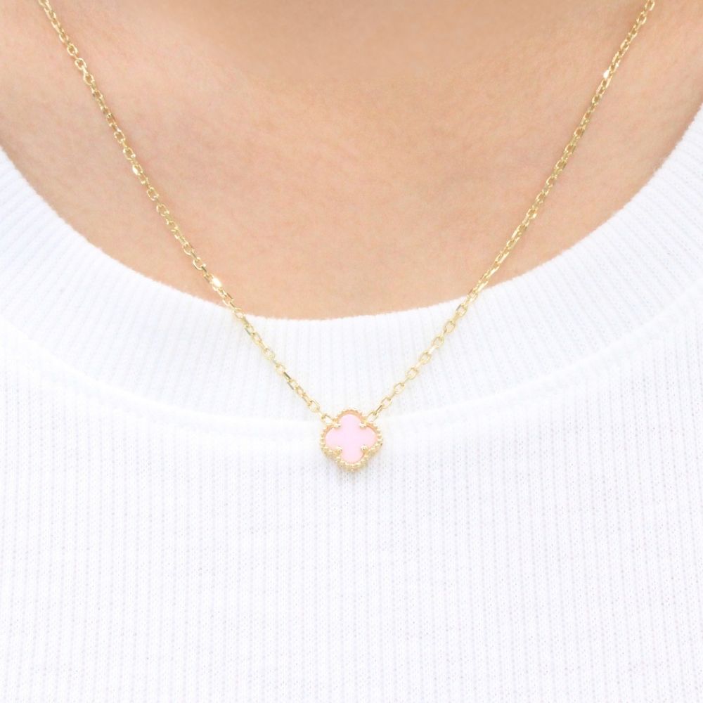 Gargantilla de Oro 14k Trébol con Jaspe Rosa Especial mod. 9573