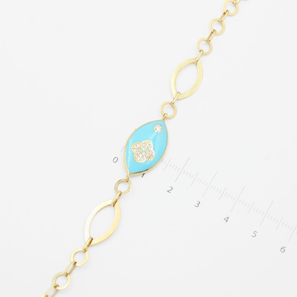 Pulsera de Oro 14k Diseño Oval Esmaltada en Azul Turquesa mod. 9018