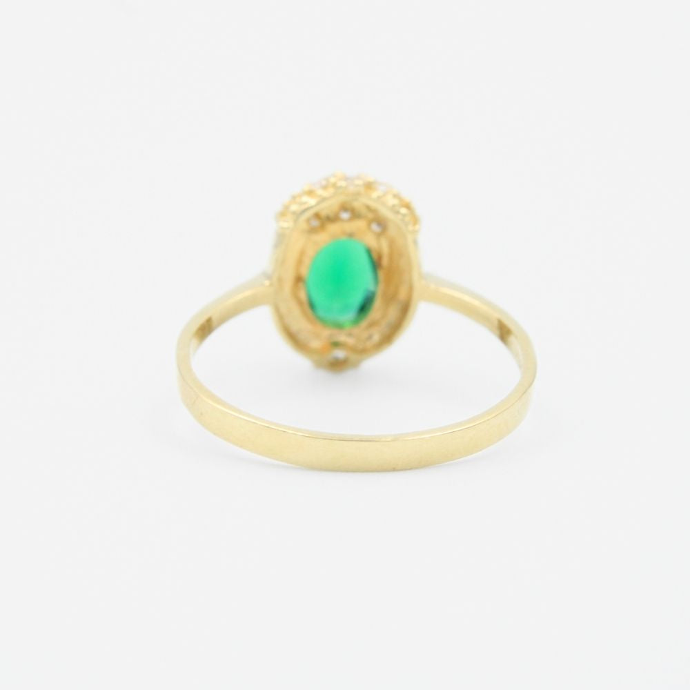 Anillo de Oro 14k con Diseño Emperatriz de Color Verde Esmeralda mod. 9204
