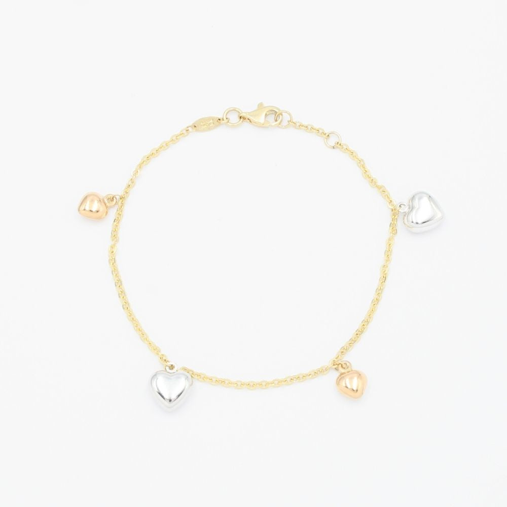 Pulsera de Oro 14k Diseño de Corazones Inflados mod. 9330