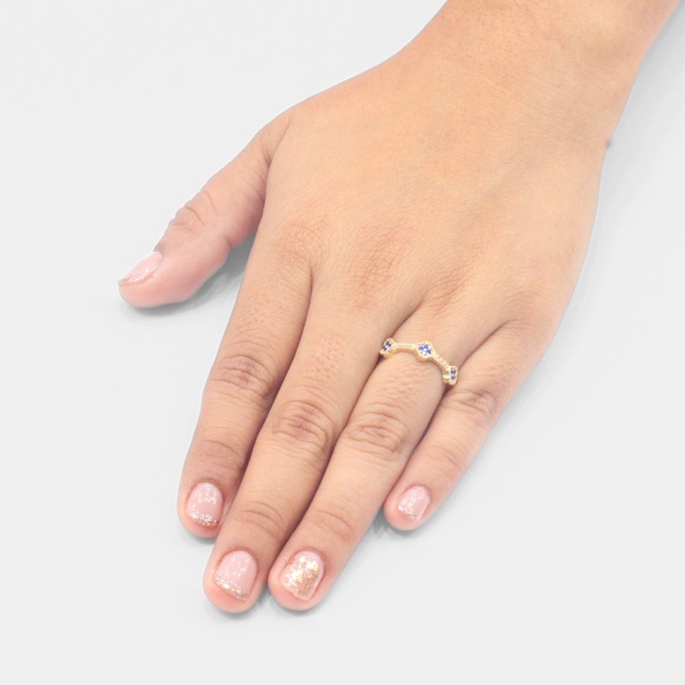 Anillo de Oro 14k con Diseño de Tréboles Azules con Zircoinas Finas mod. 7730