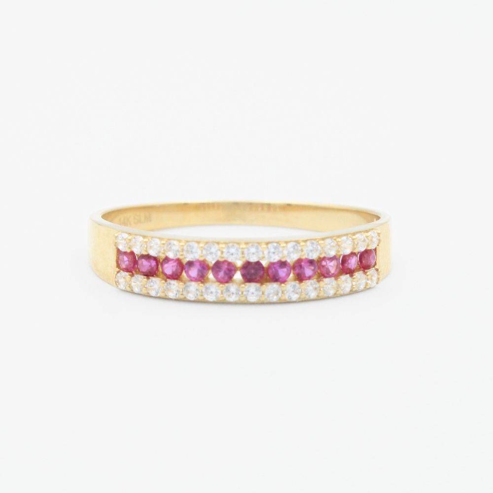 Coordinado de Oro 14k Diseño Churumbela con Zirconias Rojo Rubi mod. 8981