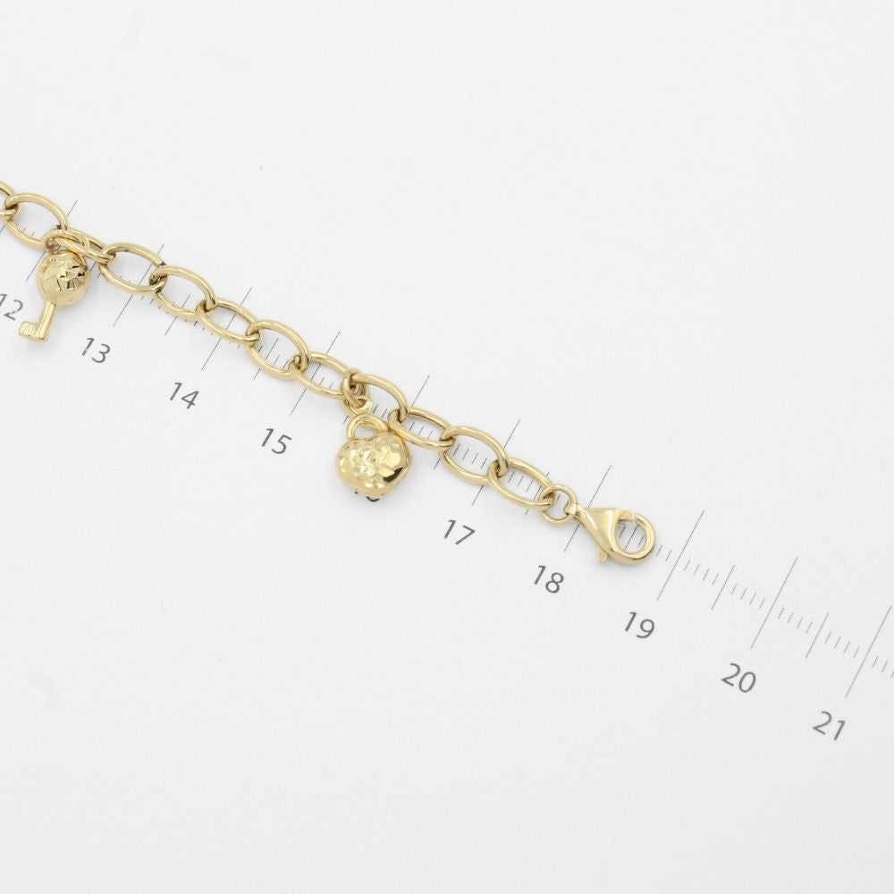 Pulsera de Oro 14k Diseño Hueco con Charms Diamantados mod. 9700