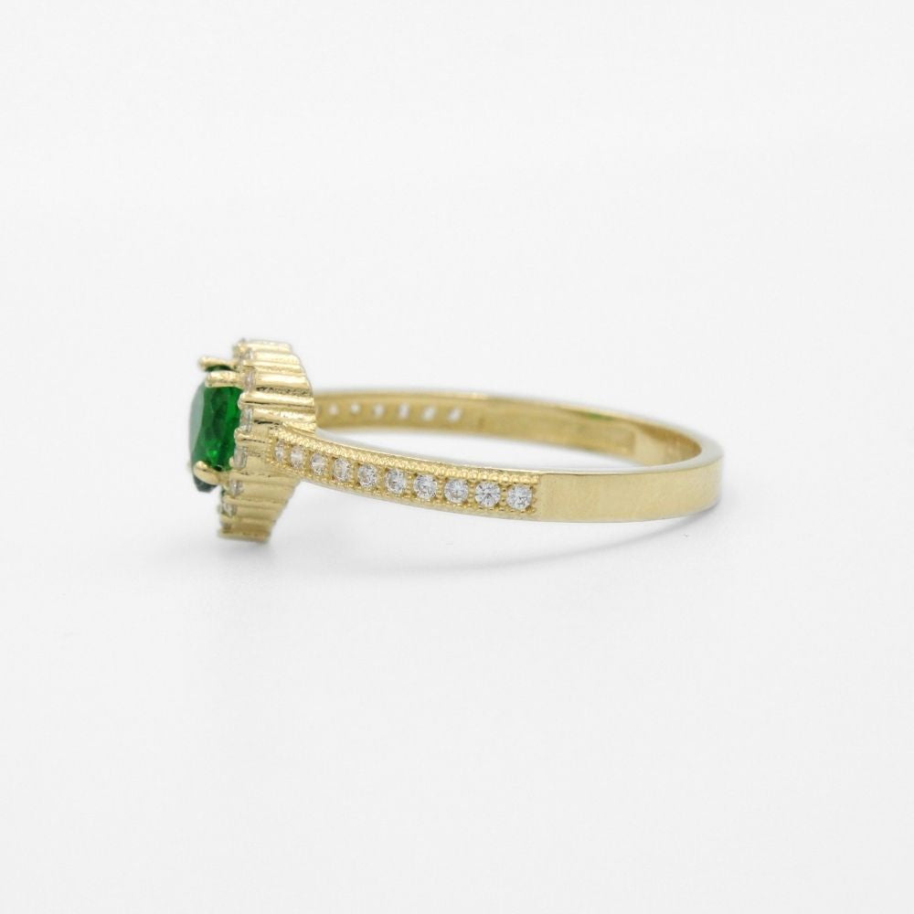 Anillo de Oro 14k Diseño Elegante con Zirconia de Corazón Detallado con Incrustación de Zirconias Brillantes mod. 9737