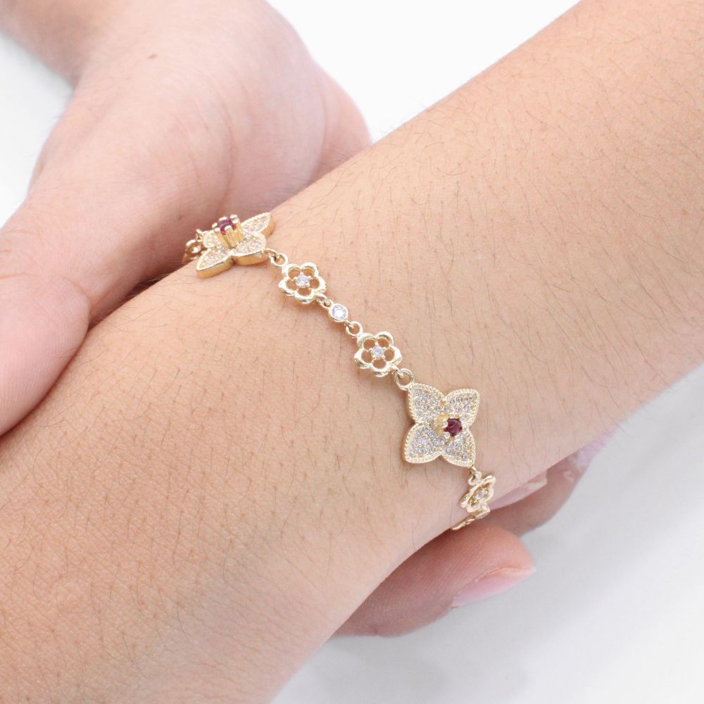 Pulsera de Oro 14k Diseño de Estrellas con Zirconias Blancas y Rojas mod. 9287